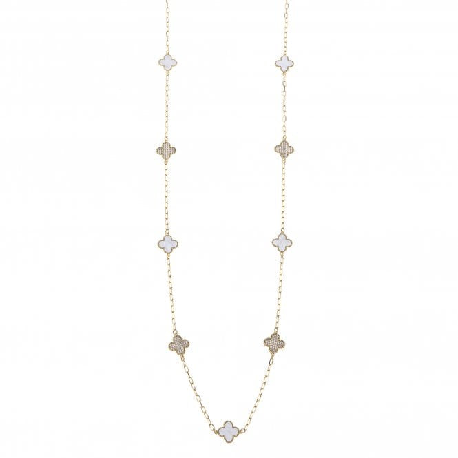 Asifa - 18k Gold Plated Necklace With Sparkling Swarovski Clover & Mother of Pearl Detail - New for 2024
