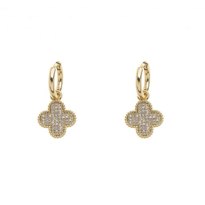 Amrit - Sparkling Crystal 18k Gold Vermeil Clover Drop Earrings - New for 2024