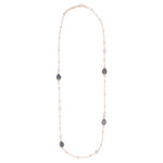 Load image into Gallery viewer, Keisha - Labradorite Semi Precious Crystal &amp; Freshwater Pearl Long Necklace - 18k Gold Vermeil - New for 2024
