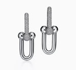 Load image into Gallery viewer, Madi - 18k White Gold Plated Designer Inspired Hardware 2” Double Drop Earrings with Pavé Swarovski Crystals
