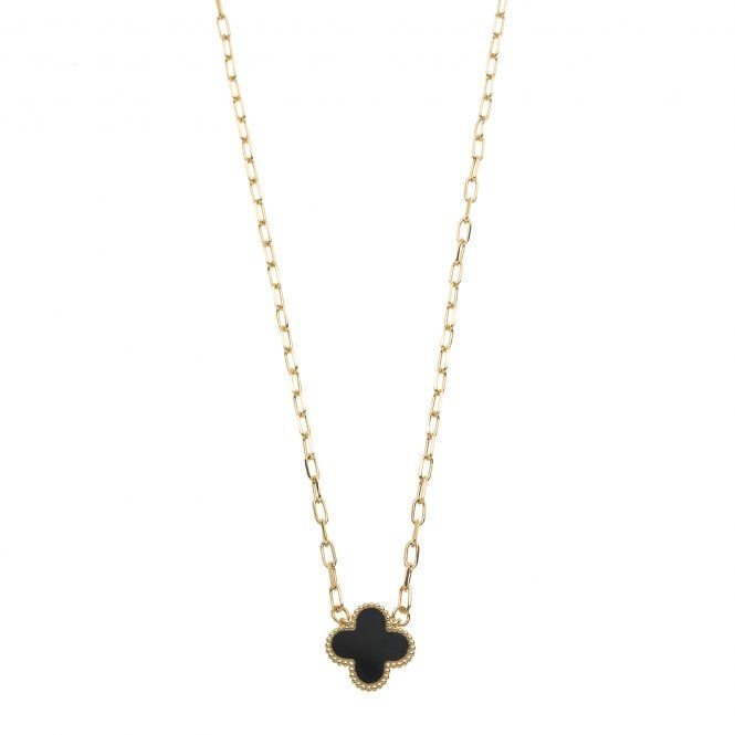 Angalee - 18k Gold Plated Black Onyx Clover Necklace - New for 2024