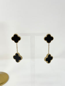 Sehjal - Black Onyx Clover Double Drop Earrings