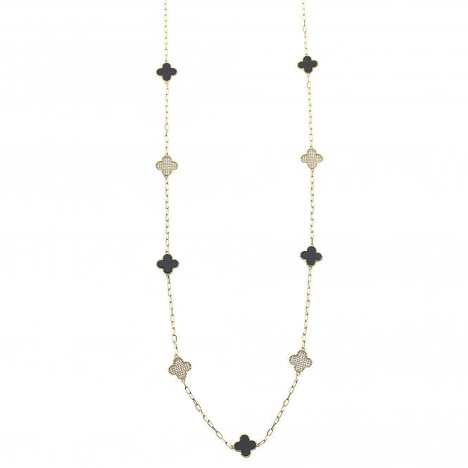 Asifa - 18k Gold Plated Necklace With Sparkling Swarovski Clover & Black Onyx Detail - New for 2024