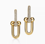 Load image into Gallery viewer, Madi - 18k Gold Plated Designer Inspired Hardware 2” Double Drop Earrings with Pavé Swarovski Crystals
