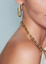 Load image into Gallery viewer, Madi - 18k Gold Plated Designer Inspired Hardware 2” Double Drop Earrings with Pavé Swarovski Crystals
