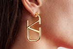 Load image into Gallery viewer, Roopa 2”- 18k Gold Plated Designer Inspired Medium V Hoops - 2” drop
