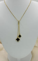 Load image into Gallery viewer, Sima - Double Drop 18k Gold Plated Black Onyx &amp; Swarovski Clover Necklace
