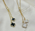 Load image into Gallery viewer, Sima - Double Drop 18k Gold Plated Black Onyx &amp; Swarovski Clover Necklace
