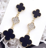 Load image into Gallery viewer, Sharifa - Sparkling Crystal &amp; Black Onyx Clover Long Drop Earrings
