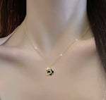 Load image into Gallery viewer, Lovina - 18k GP Black Onyx Swarovski Clover Double Charms Necklace
