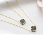 Load image into Gallery viewer, Bindya - 18k Gold Plated Clover Necklace With Black Onyx Detail
