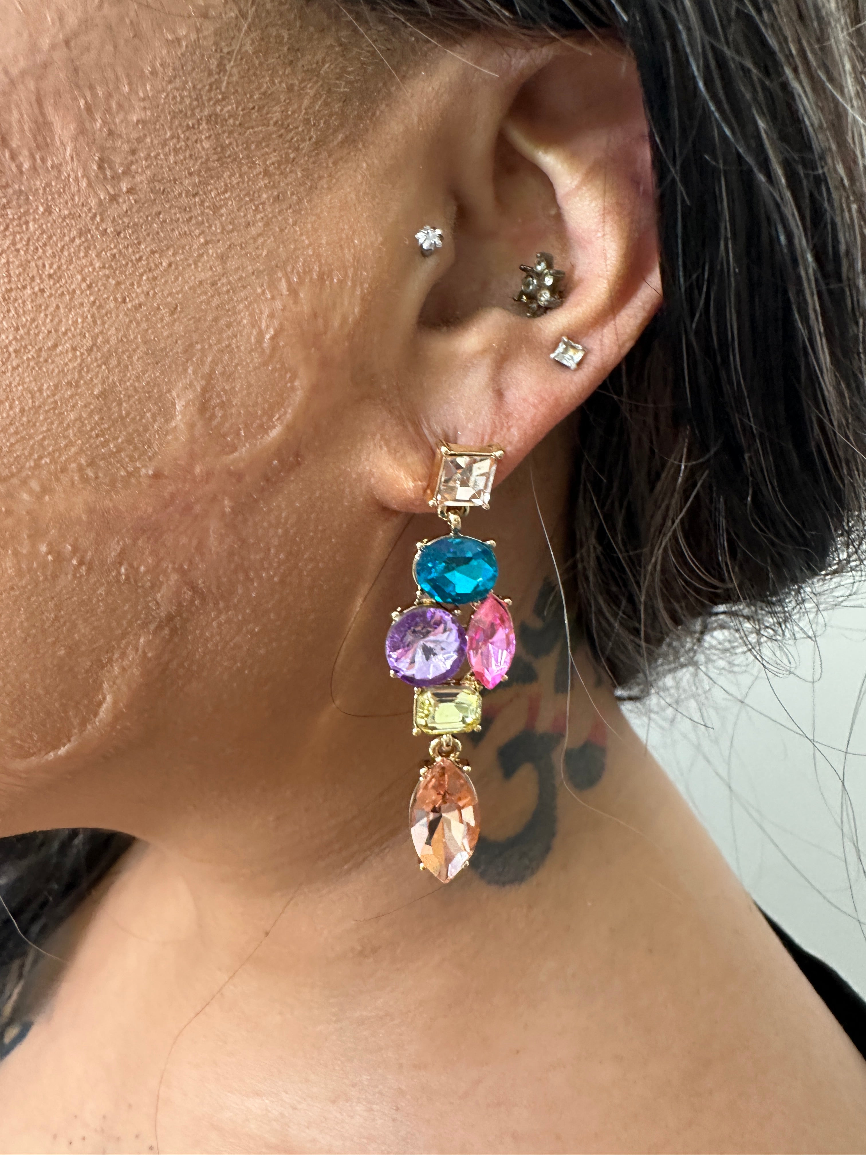 Saba - Showstopping Pastel Multicolour Swarovski Crystal Chandelier Cocktail Earrings - Set in 18k gold vermeil - New for 2024