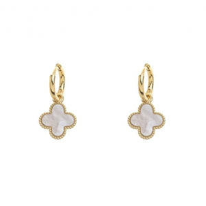 Alessia - REVERSIBLE White Mother of Pearl Clover Dainty Dangle Drop Earrings - 18k Gold Vermeil