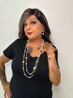 Load image into Gallery viewer, Khyati White Pearl - REVERSIBLE Black &amp; Swarovski Crystal Clover Long Pearl Necklace
