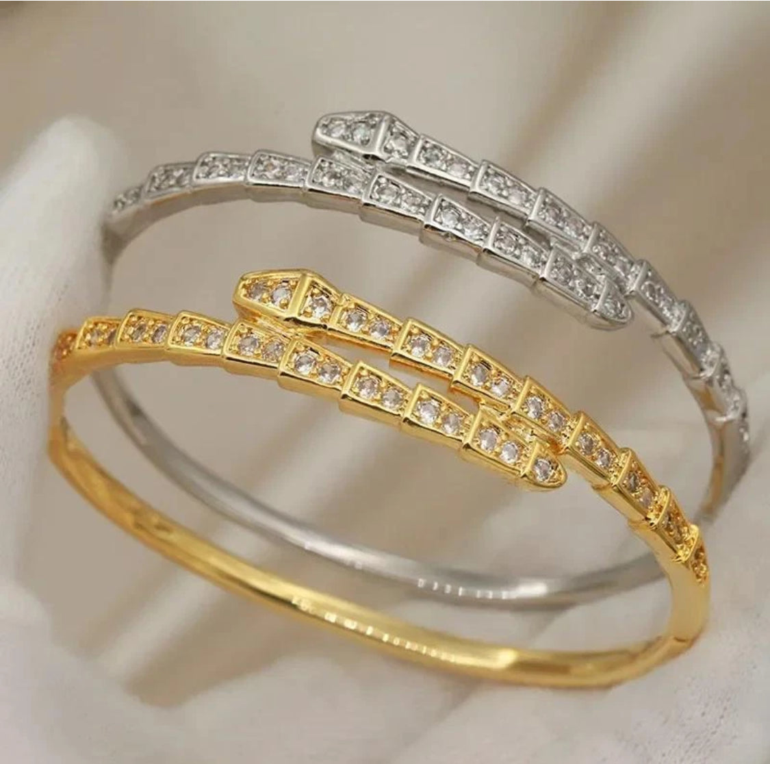 Shaheen - Designer 18k White Gold Plated Swarovski Crystal Bangle