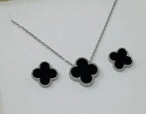 Reya - 18k White Gold Plated Black Onyx Clover Necklace - New for 2025