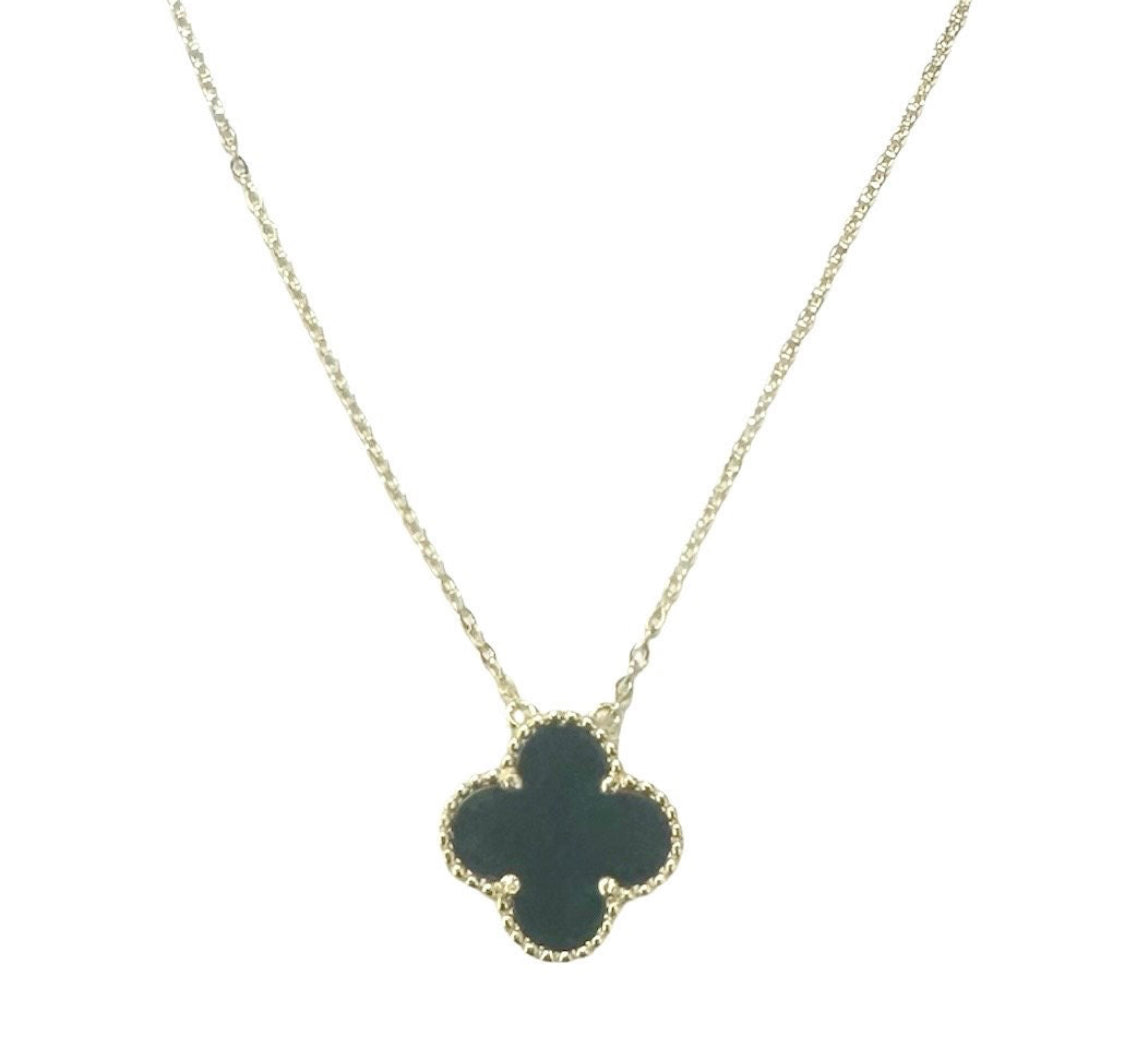 Suhaavi - 18k Gold Plated Black Onyx Clover Necklace - New for 2024