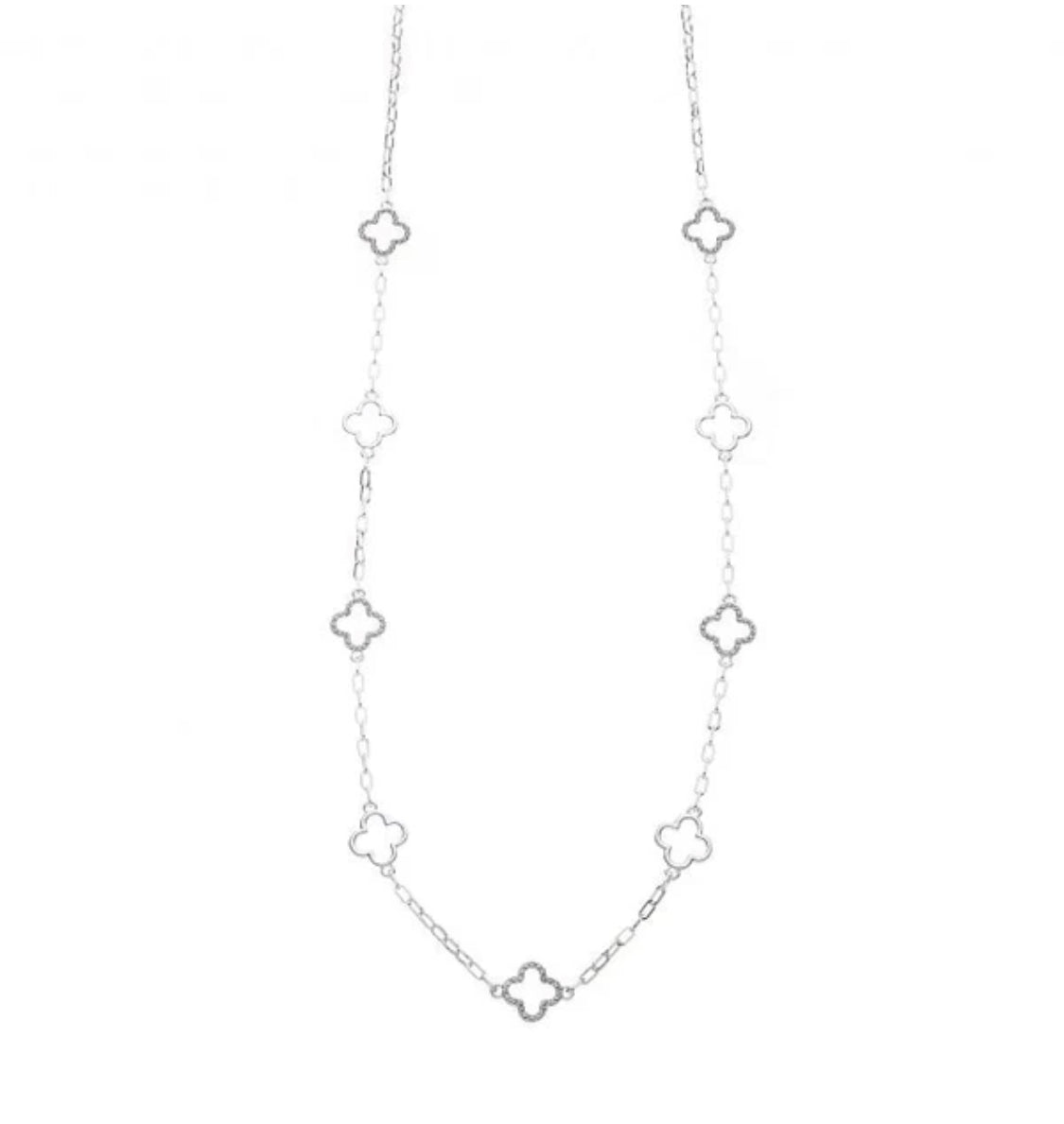 Madi - Sparkling Swarovski Clover 18k White Gold Vermeil Long Necklace