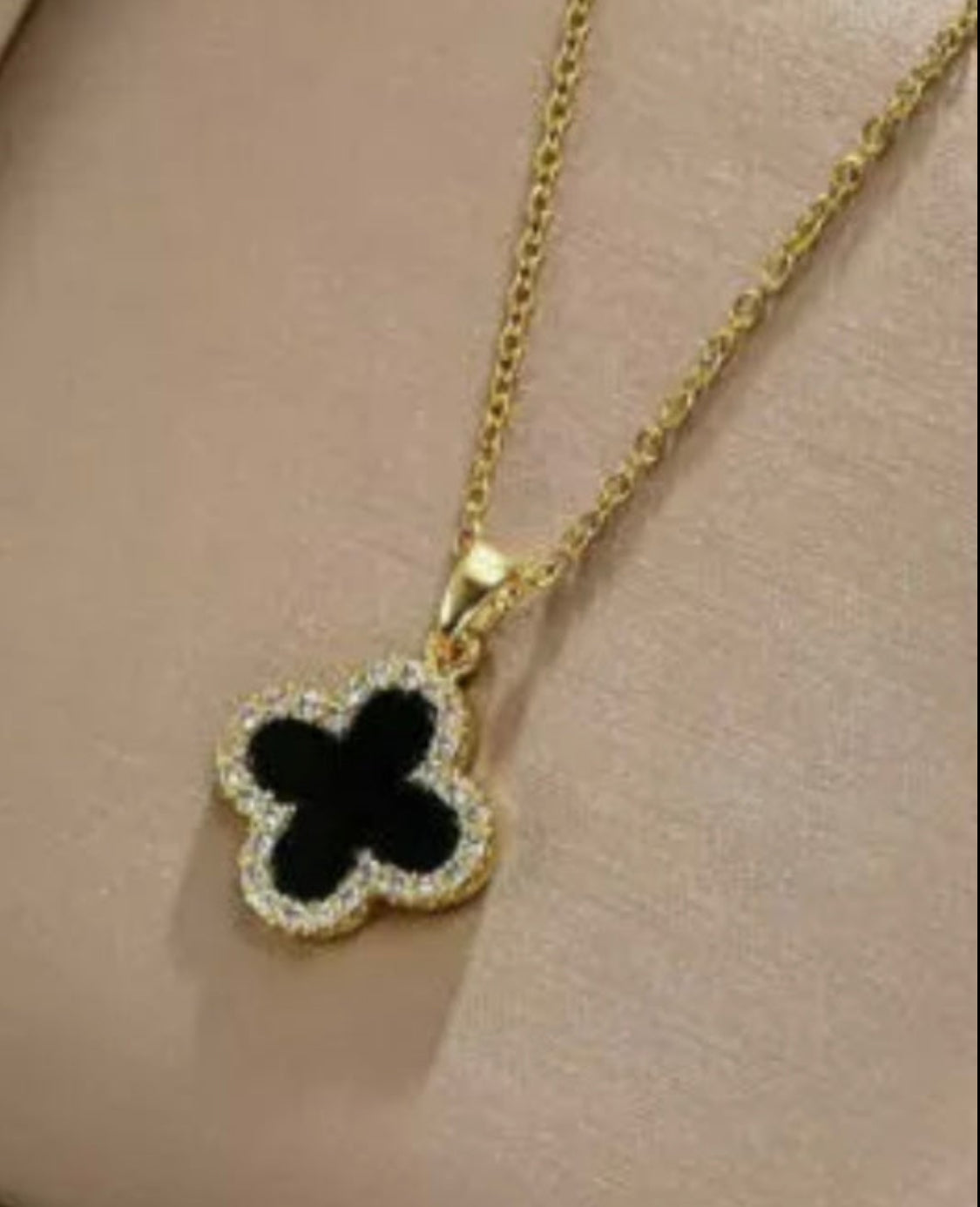 Verity GOLD - REVERSIBLE Black & Mother of Pearl Clover Necklace with Swarovski Crystals