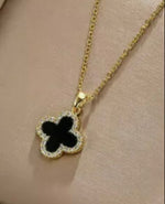 Load image into Gallery viewer, Verity GOLD - REVERSIBLE Black &amp; Mother of Pearl Clover Necklace with Swarovski Crystals
