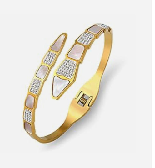 Roshni - Designer 18k Gold Plated Swarovski Crystal & Mother Of Pearl Bangle