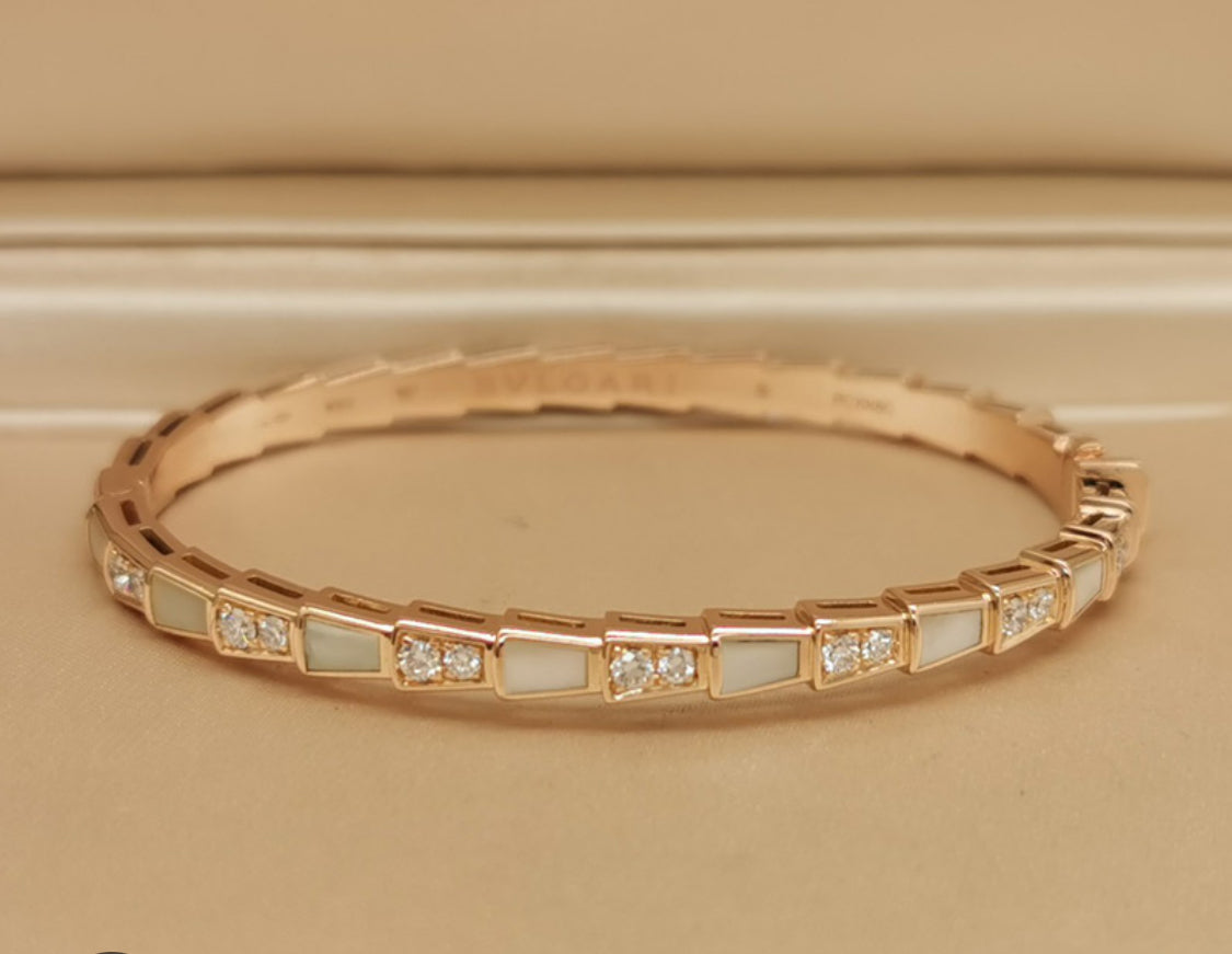 Seema - Designer 22k Gold Plated Swarovski Crystal & Mother Of Pearl Bangle