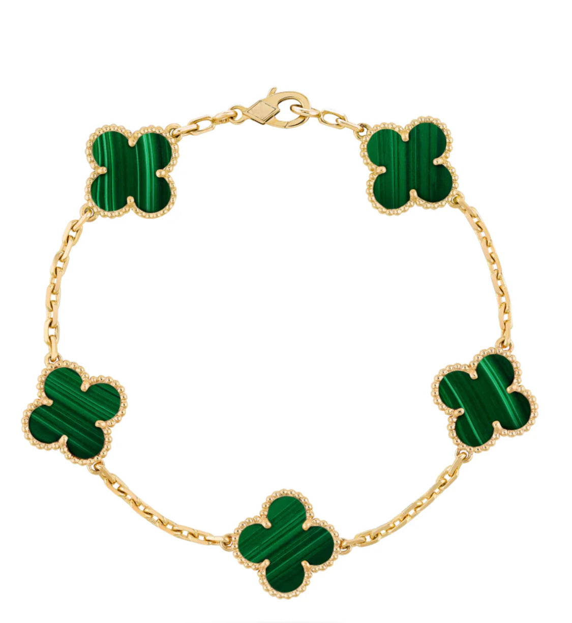 Hansa - 18k Gold Plated Green Malachite Clover Necklace