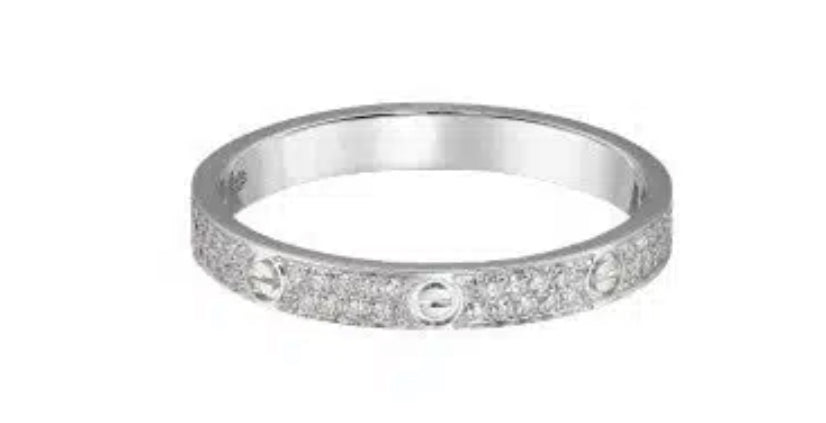 Zahida - 18k White Gold Vermeil, Swarovski Crystal “Love” Ring with Designer Screw Detail & Pavé Set Crystals