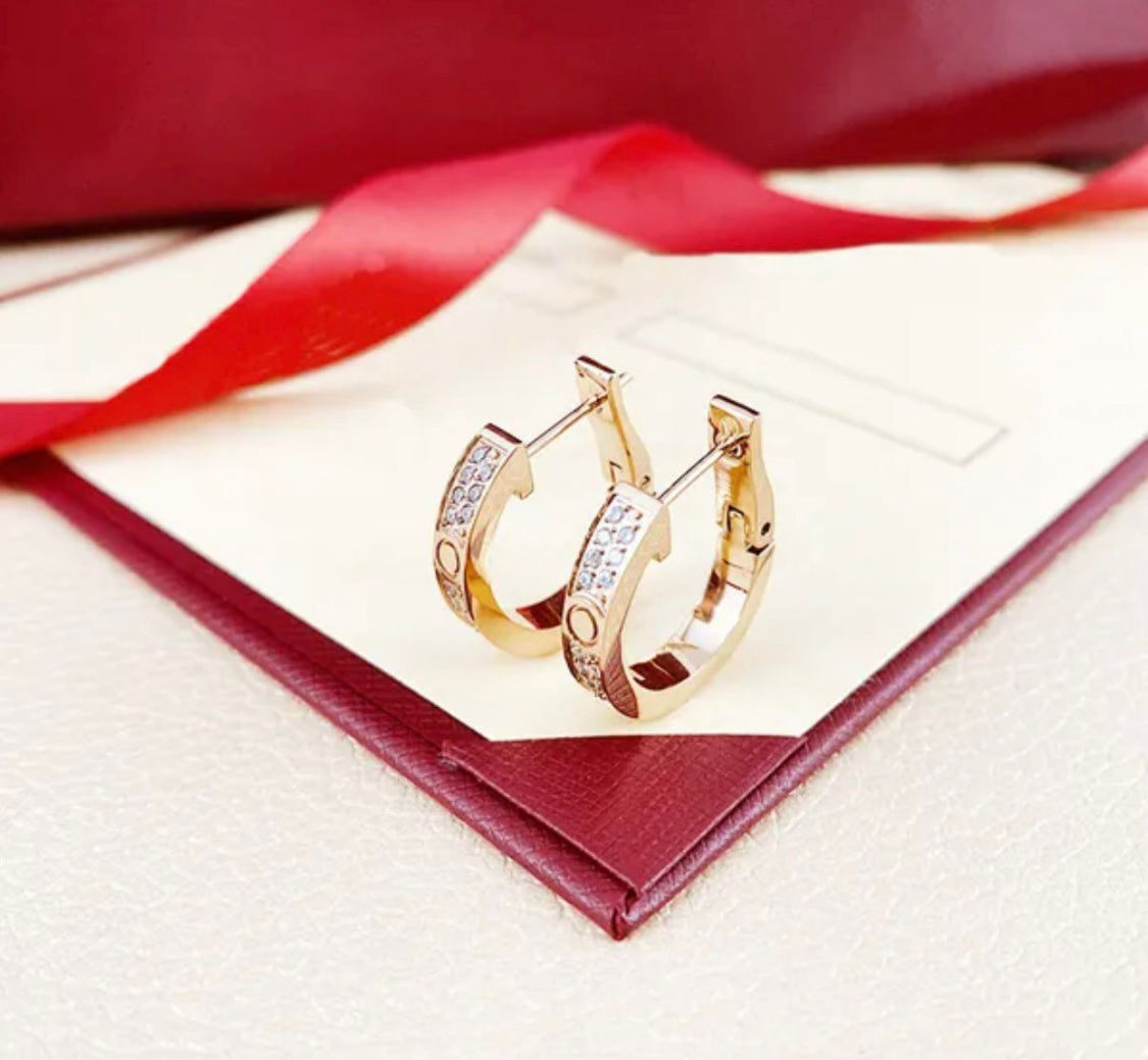 Tulsi - 18k Gold Plated Love Design Sparkling Swarovski Crystal Pavé Huggies