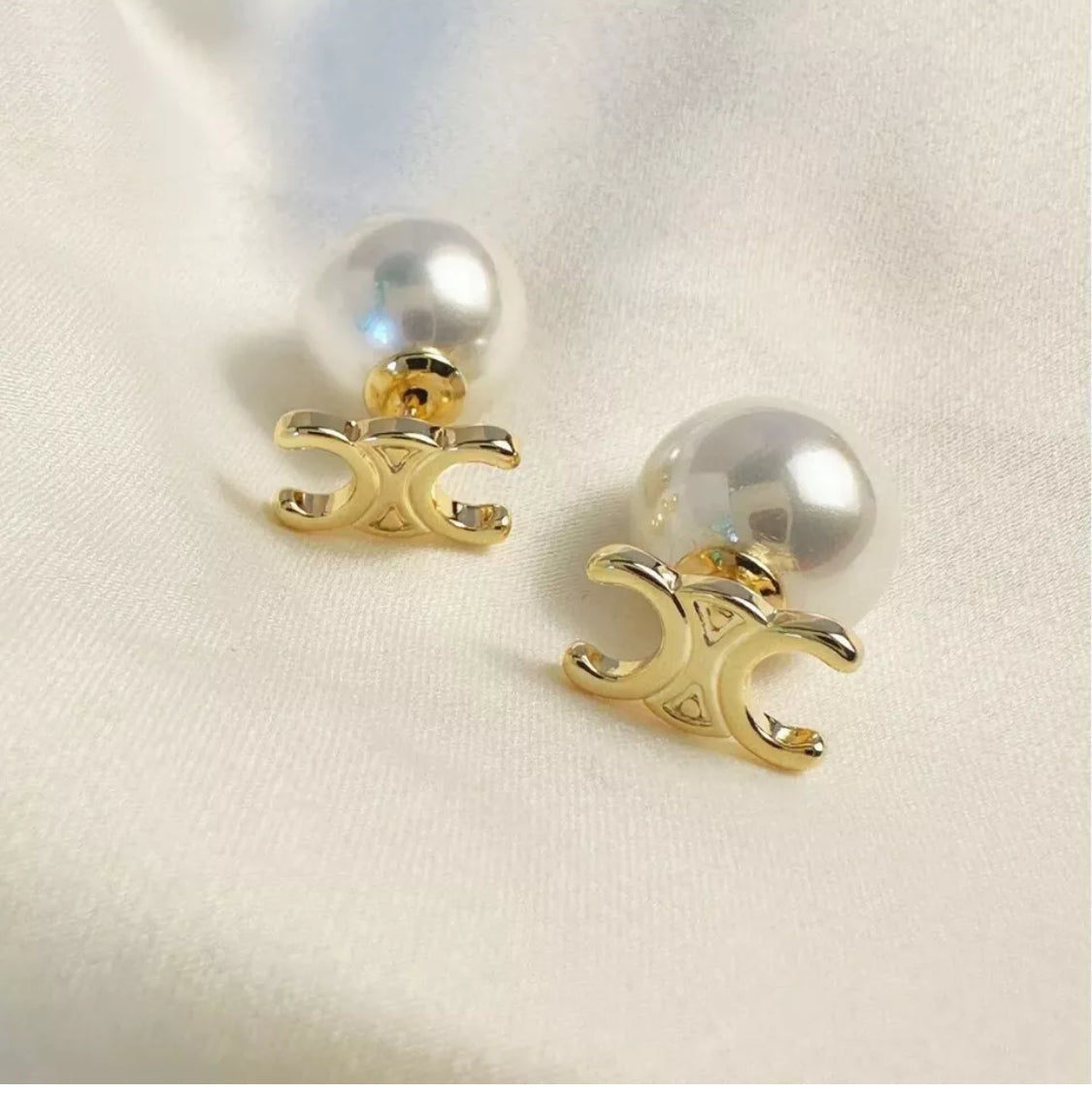 Celine - Chic Designer Style 18k Gold Plated & Freshwater Pearl Back Earrings (can also be worn without pearl)