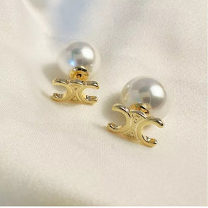 Celine - Chic Designer Style 18k Gold Plated & Freshwater Pearl Back Earrings (can also be worn without pearl)