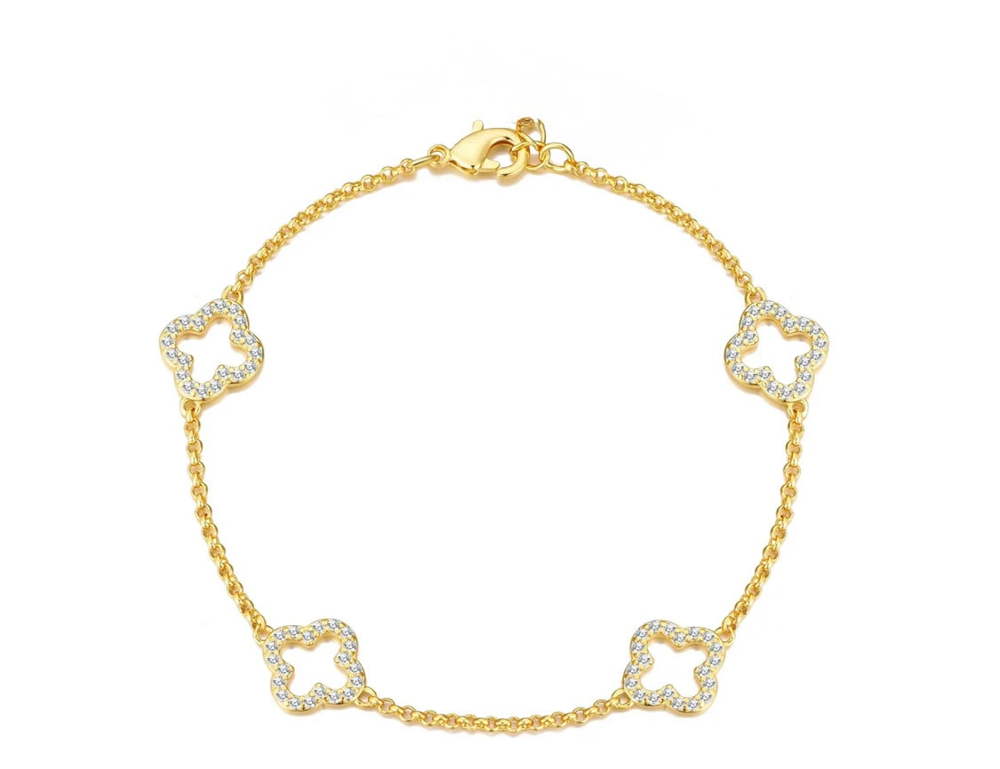 Haloa - 18k Gold Plated Hollow Clover Bracelet with Swarovski Crystals - New for Christmas 2025