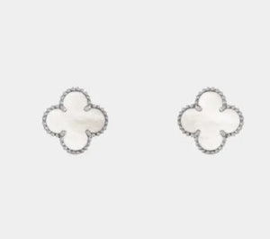 Sia - 18k White Gold Plated Mother of Pearl Clover Studs - 10mm