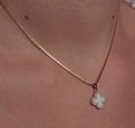 Load image into Gallery viewer, Verity GOLD - REVERSIBLE Black &amp; Mother of Pearl Clover Necklace with Swarovski Crystals
