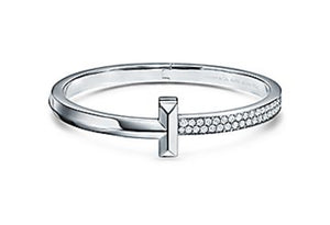 Seena - Gorgeous Swarovski Crystal Studded 18k White Gold Plated T Bangle