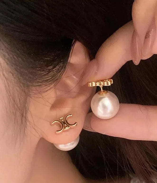 Celine - Chic Designer Style 18k Gold Plated & Freshwater Pearl Back Earrings (can also be worn without pearl)