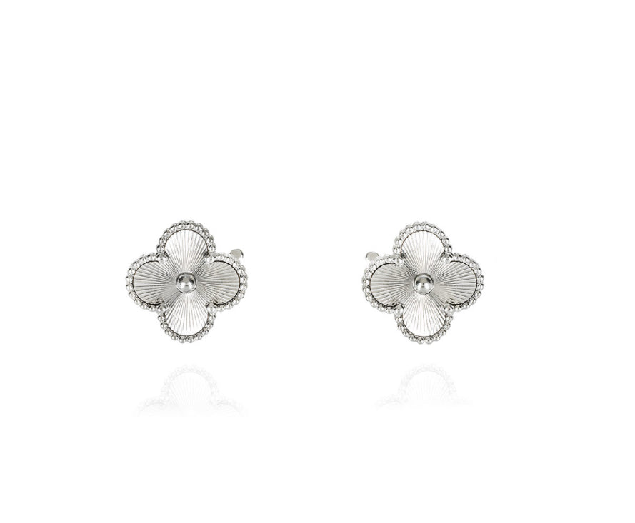 Mina - 18k White Gold Plated Clover Studs - 10mm