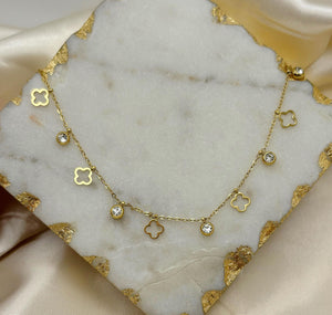 Aaliyah - 18k Gold Plated Crystal Clover Charm Necklace