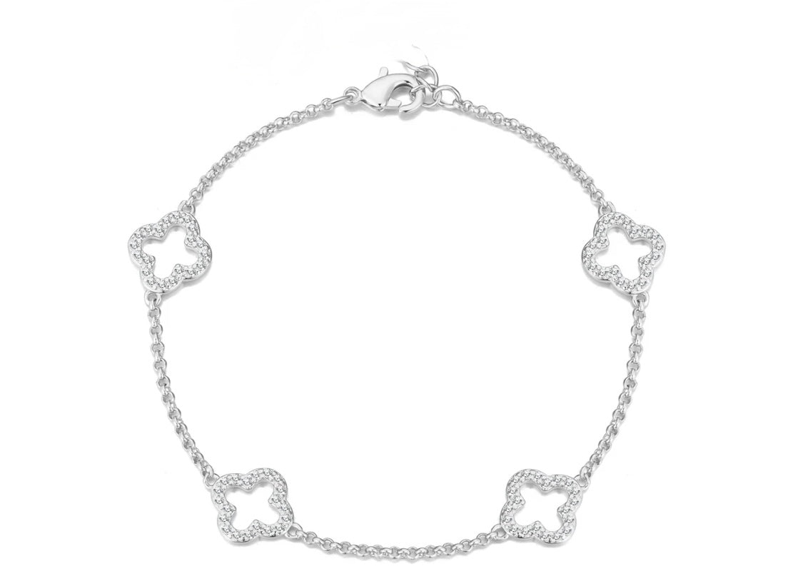 Haloa - 18k White Gold Plated Hollow Clover Bracelet with Swarovski Crystals - New for Christmas 2025