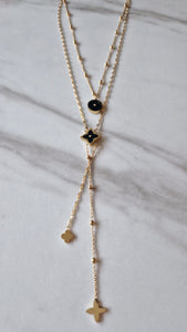 Shalu - Double Layer 18k Gold Plated REVERSIBLE Mother Of Pearl & Black Onyx Designer Necklace