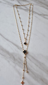 Seema - Double Layer 18k Gold Plated REVERSIBLE Mother Of Pearl & Black Onyx Designer Necklace