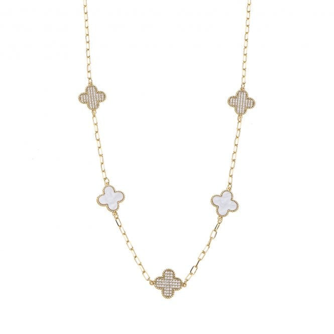 Priti - SHORT LENGTH 18k Gold Plated Necklace With Sparkling Swarovski Clover & Mother of Pearl Detail - New for 2024
