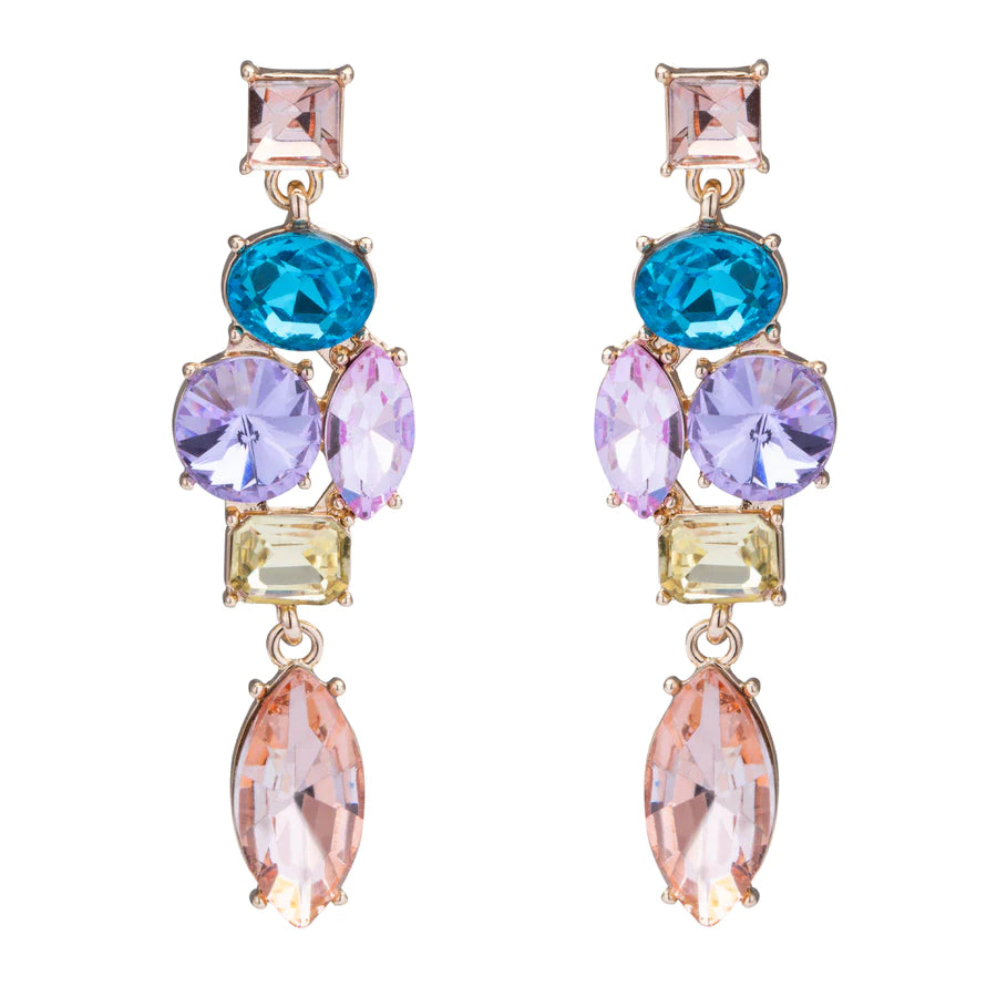 Saba - Showstopping Pastel Multicolour Swarovski Crystal Chandelier Drop Earrings - Set in 18k gold vermeil - New for 2024