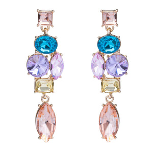 Saba - Showstopping Pastel Multicolour Swarovski Crystal Chandelier Cocktail Earrings - Set in 18k gold vermeil - New for 2024
