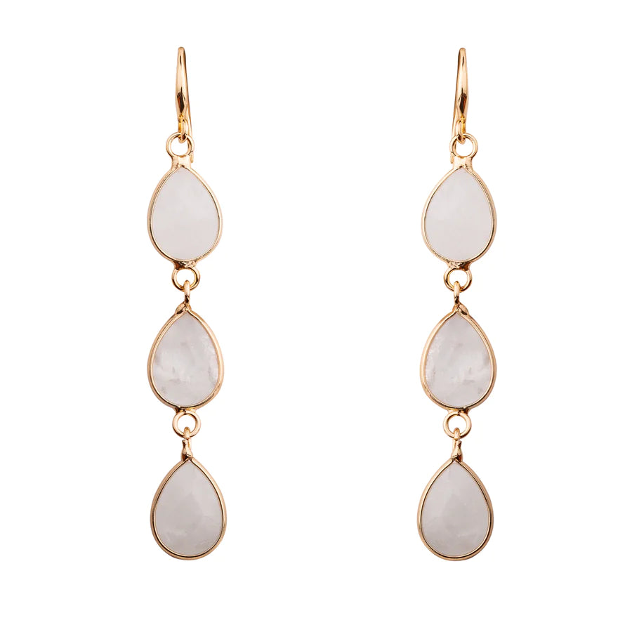 Kira - Moonstone Semi Precious Crystal Long Drop Earrings - 18k gold vermeil - New for 2024
