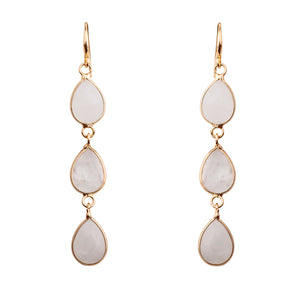 Kira - Moonstone Semi Precious Crystal Long Drop Earrings - 18k gold vermeil - New for 2024