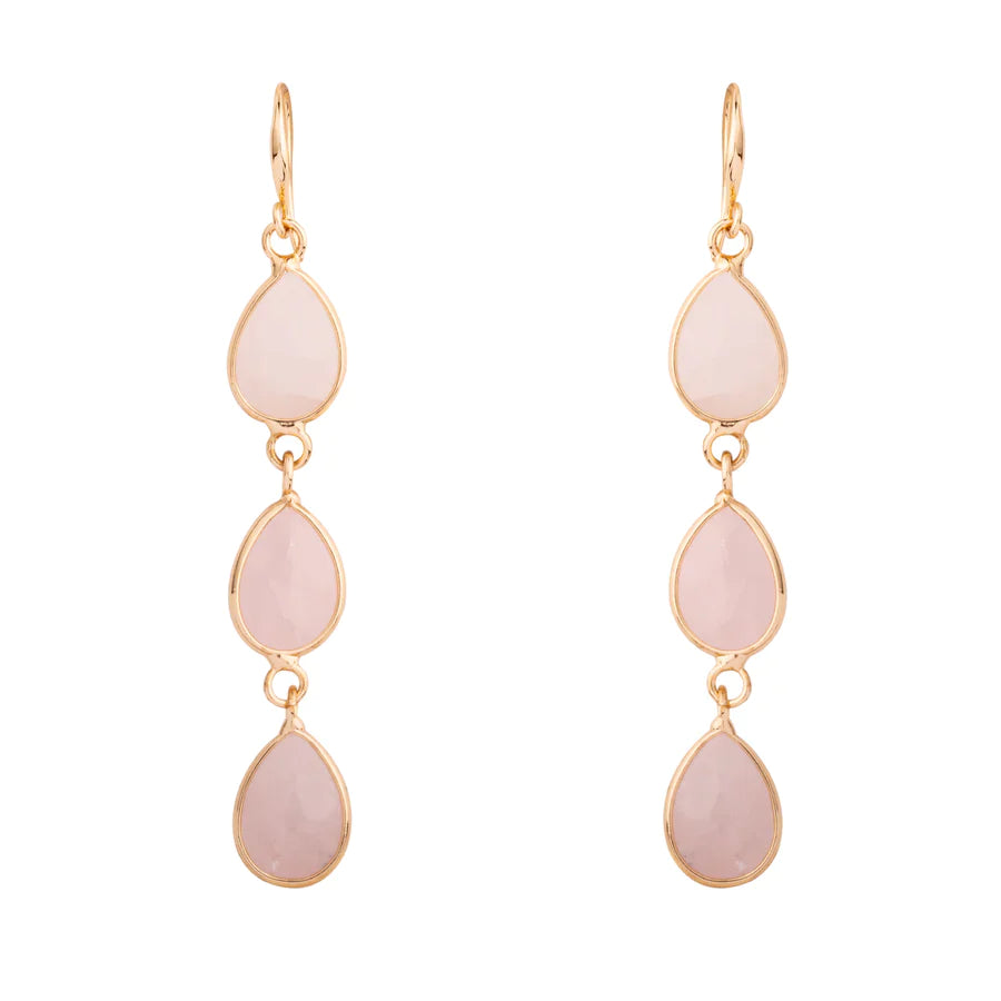 Kira - Rose Quartz Semi Precious Crystal Long Drop Earrings - 18k gold vermeil - New for 2024