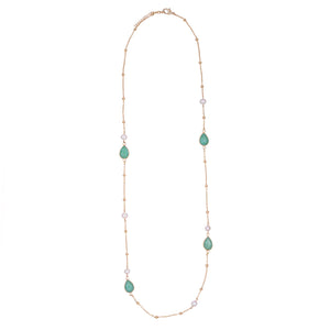 Keisha - Chrysoprase Semi Precious Crystal & Freshwater Pearl Long Necklace - 18k Gold Vermeil - New for 2024