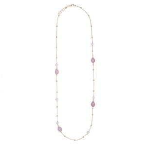 Keisha - Rose Quartz Semi Precious Crystal & Freshwater Pearl Long Necklace - 18k Gold Vermeil - New for 2024