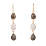 Load image into Gallery viewer, Kira - Moonstone &amp; Laboradite Semi Precious Crystal Long Drop Earrings - 18k gold vermeil - New for 2024
